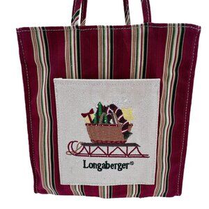 Longaberger Tiny Tote Christmas Canvas Lunch Bag Purse Lined Basket Sleigh Holly